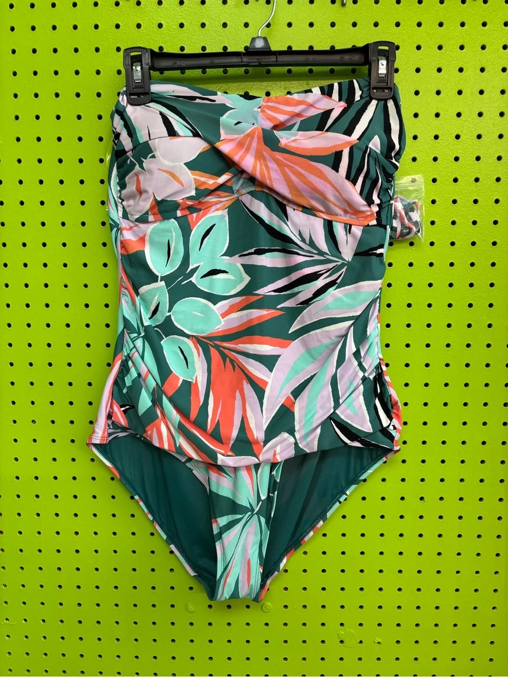 Anne Cole Tropical Leaf Twist-Front One-Piece in Green, Coral and Pink